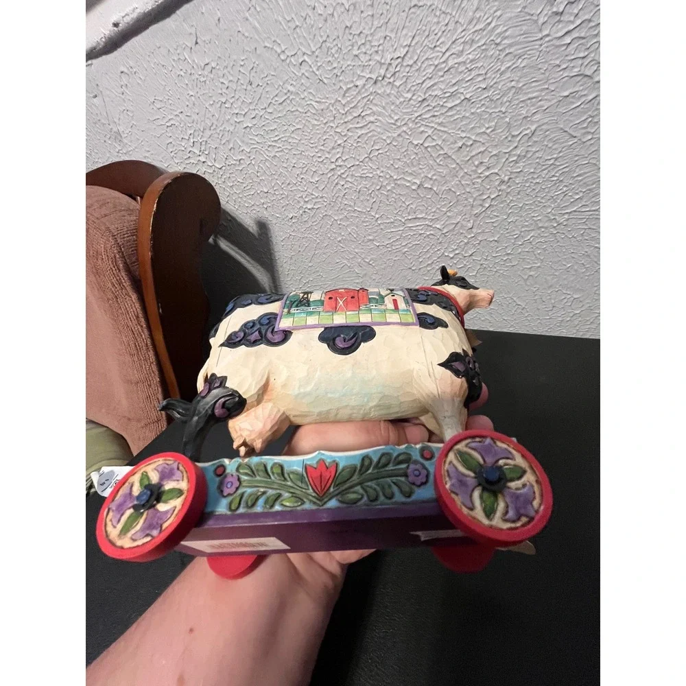 Jim Shore Heartwood Creek Bell Cow Figurine 4008182 Pull Toy 2007 Enesco 9x6